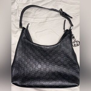 Gucci Black Embossed Leather Shoulder Bag